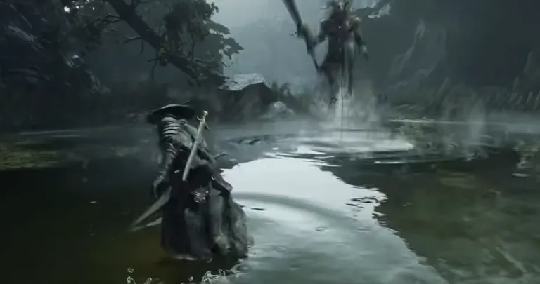 Warrior crossing a frozen lake in Phantom Blade Zero