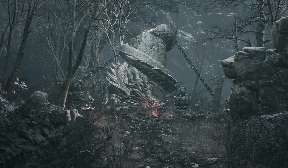 Warrior before a shrine in Phantom Blade Zero