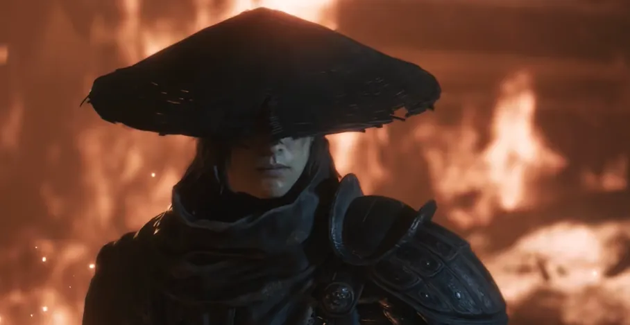 Donnie Yen's character in Phantom Blade Zero under firelight